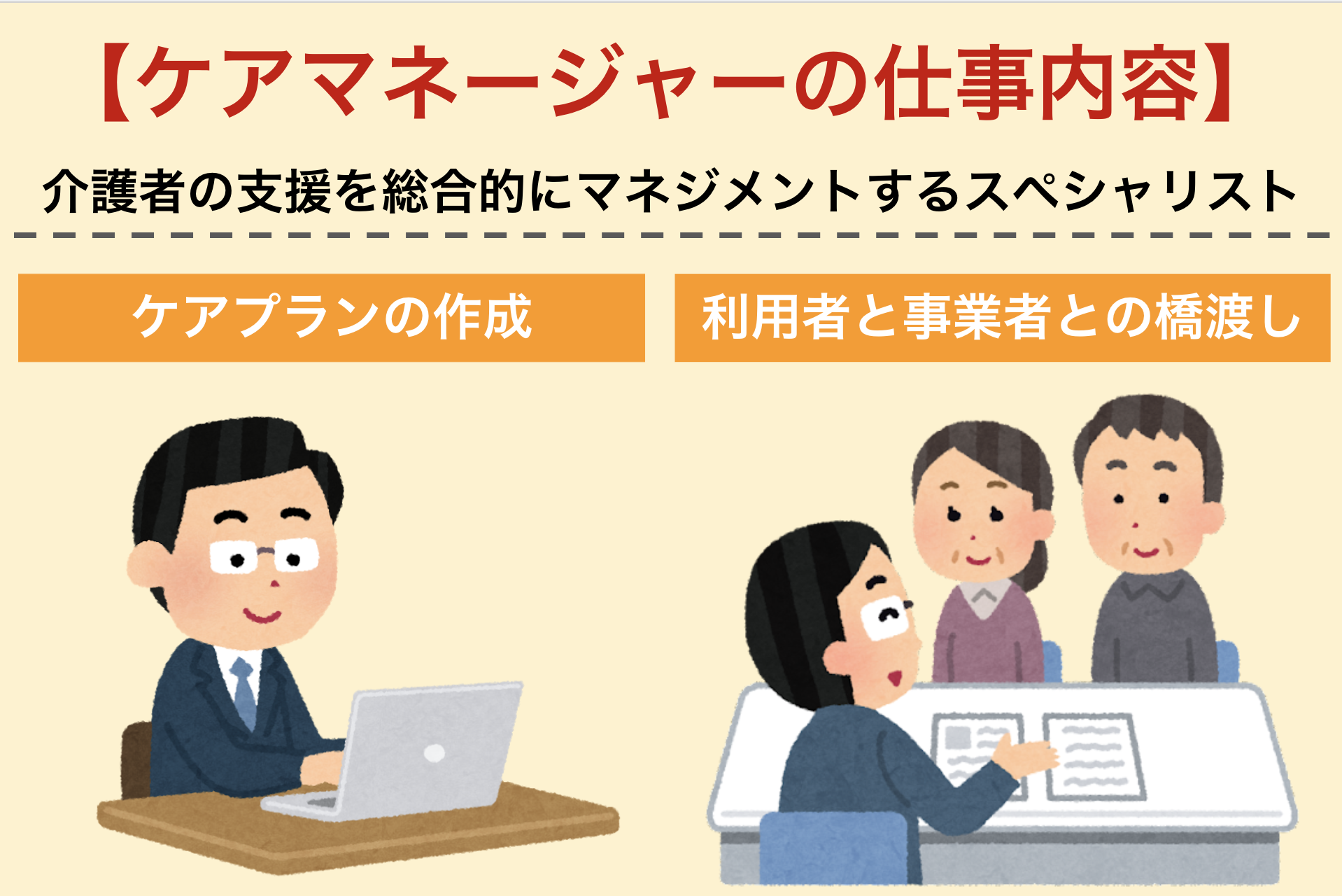 ケアマネージャー(介護支援専門員)とは？選び方や仕事内容・ケアマネに